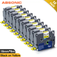 Absonic 10PCS Printer Ribbon for Brother 18mm Laminated Label 641 for Brother 641 Black on Yellow Compatible for Brother Maker
