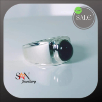 cincin pria perak asli original ikat batu akik permata mulia black onyx custom size EB 483t