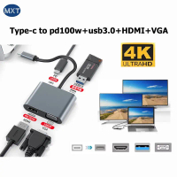 Bộ Chuyển Đổi HUB USB C Sang HDMI 4K VGA, 4 IN 1, USB 3.0 Loại C Sang VGA HDMI Bộ Chuyển Đổi Video, 