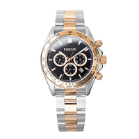 【FOCUS】Wheel of Time Watch 時光之輪系列-FC0001-88TR(金圈黑面三眼不鏽鋼帶/44mm)