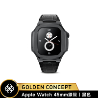 【Golden Concept】Apple Watch 45mm 保護殼 ROL45 黑錶殼/黑皮革錶帶(Royal Leather)