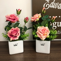 仿真花擺件客廳玫瑰假花擺設餐桌裝飾桌面干花束陶瓷花盆盆栽花藝