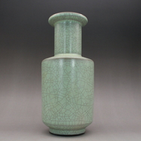 古玩瓷器宋官窯粉青釉棒槌花瓶 裂紋釉 古董陶瓷器收藏品仿古擺件