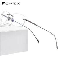 FONEX Pure Titanium Eyeglasses Frame Men Rimless Square Glasses 2020 New Luxury Women Eyewear 8562