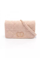 Christian Dior Pre-Loved Christian Dior CARO Karo chain wallet tweed pink beige
