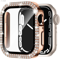 [含玻璃貼雙排鑲鑽殼] apple watch s9保護殼 錶帶 8 7 6 5 4 SE 蘋果手錶保護殼 蘋果錶殼