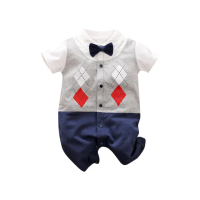 【JoyNa】造型連身短袖包屁衣 童裝 嬰兒連身衣 格子紳士款(開扣設計/方便穿脫)