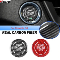 Real Carbon Fiber One-Click Start Up Engine Button Decor Trim Cover Sticker For Corvette C8 For Cadillac XT4 XT5 Accessories