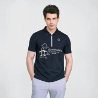 【Munsingwear】企鵝牌 男款黑色日本製吸汗速乾拉鏈立領前襟大企鵝LOGO設計短袖POLO衫 MGVT20B3