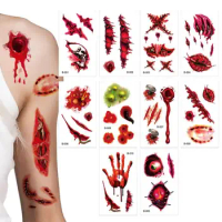 Halloween Face Scar Wound Scar Temporary Halloween Sticker Waterproof 10 Sheets Bloody Realistic Fake Scars With Fake Blood
