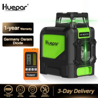 Huepar Laser Level Green Beam Cross Laser Self-leveling 360-Degree with 2 Pluse Modes+Huepar Digital LCD Laser Receiver Detector