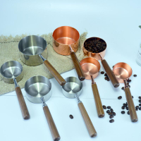 304不銹鋼玫瑰金咖啡量杯量勺廚房家用木柄鍍銅色烘焙溶化套裝