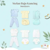 LIBBY Setelan Baju Kancing Newborn Unisex Polos Warna dan Putih Random (1 Stel) 0-3 bulan Stl Pendek