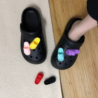 New Fashion Mini Slippers Charms for Crocs Colorful Shoe Charms for Crocs Lovely Buckle Decorations Women Shoes Accessories