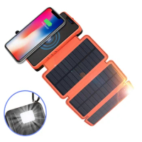 Solar Power Bank 20000mAh with LED Light 3 Solar Panel Qi Wireless Charger Powerbank for iPhone 14 Samsung S22 Xiaomi Poverbank