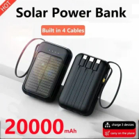 Power Bank 20000mAh Large Capacity Powerbank Solar Charging Power Bank Comes With Four Wires Suitable For Samsung iPhone Xiaomi