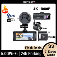 Dashcam 4K GPS Wifi 24h Parking Monitor Dash Cam for Car Camera Night Vision Front and Rear Dual Dvrs Kamera Inside Dvr Carro