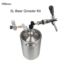 Brewing Beer System Stainless Steel 5L Mini Beer Growler + Mini Keg Dispenser with adjustable beer tap + Co2 keg charger kit