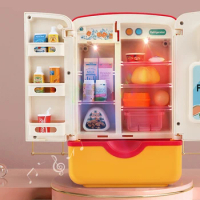 Kids Toy Fridge Refrigerator Accessories With Ice Dispenser Role Playing For Kids Kitchen Cutting Food Toys For Girls Boys