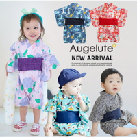 Augelute 夏日浴衣連身衣連身衣 日式和服甩袖連體衣附腰封 造型包屁衣 90025