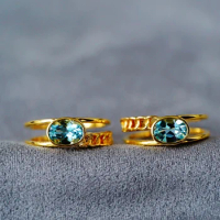 Jewellery Solid 18K Yellow Gold Nature 0.85ct Blue Aquamarine Gemstones Rings for Women Fine Jewelry Presents