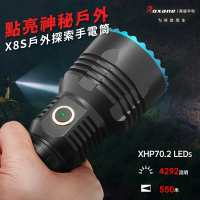 視睿Roxane美國CREE高亮+大泛光+遠射XHP 70.2防水LED強光手電筒X8S-P70(USB-C充電;4292流明;射程550米;IPX-7防水;4檔+雙擊暴閃)適搜索急難救助巡邏