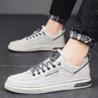Giày thể thao nam sneaker da pu Fashion-1987 Trắng Dây Xám