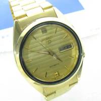 GOLDEN Japanese Seiko 5（Arabic+English）double date automatic Arab men's watch 7009A