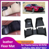 Car Floor Mat for Toyota Camry 50 XV50 Daihatsu Altis 2012~2017 Leather Foot Inner Liner Waterproof Carpet Pad Custom Accessorie