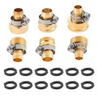 3Sets Garden Hose Fitting Water Mender End Female and Male Hose Connector for 1/2 Inch 5/8 Inch 3/4 Inch Hose with Clamp Gaskets