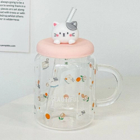 玻璃杯【401-500ml】【C款（貓貓蓋子）】  