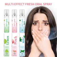 1Pcs 20ml White Peach/Lemon/Mint Breath Freshening Mouth Spray Remove Bad Breath 360° Moisturizing Cooling Oral Care Product