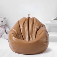 89x90 Size Single Leather Lazy Bean Sofa Cover Creative Frameless Bean Bag Living Room Bedroom Office Bean Bag No Filler