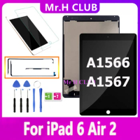 NEW Tested Replacement LCD 9.7" For ipad Air 2 A1566 A1567 ipad 6 LCD Display Touch Screen Digitizer Assembly With Free Glass