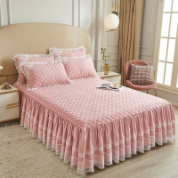 韓式公主風床裙單件蕾絲磨毛布夾棉加厚床罩三件套純色床套防塵罩