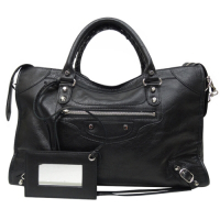 BALENCIAGA 巴黎世家  CITY S 小羊皮銀釦機車包(黑色)