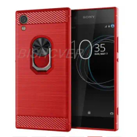 Carbon Fiber Brushed Shockproof Soft Cover For Sony Xperia XA1 Plus G3412 G3416 G3426 G3412 G3421 5.5" Magnetic Ring Holder Case