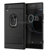 Capa For Sony Xperia XA1 Plus XA1+ Brushed Carbon Fiber Soft Silicone Case For Sony XA1 plus Magnetic Ring Stand Cover