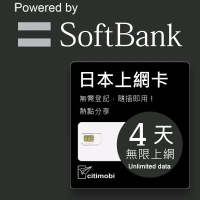 【citimobi】日本上網卡4天吃到飽(2GB/日高速流量)