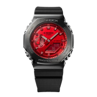 【CASIO 卡西歐】G-SHOCK 農家橡樹金屬錶殼雙顯示腕錶 / 灰紅 44.4mm(GM-2100B-4A)