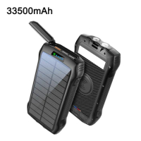 33500mAh Solar Power Bank for iPhone 14 13 12 Samsung S23 Xiaomi Huawei Portable PD 20W Fast Charger Wireless Charging Powerbank