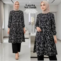 Namira One Set Wanita Kekinian Tunik Rayon Premium Baju Setelan Celana Kulot Korean Style LD 110 cm 