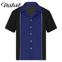 Mens Casual Shirt Fahion Bowling Shirt Cuban Style Retro Short Sleeve Camp Vintage Button Up Casual Shirt