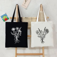 Wildflower Daisy Canvas Bag Women Shoulder Bags Harajuku Plant Funny Tote Bag Reusable Shopping Bag Aesthetics Women Handbags