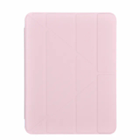 【DEVIA】iPad 10 10.9吋多角摺疊Nappa皮革保護套-粉色(TPU霧面半透明軟底殼)