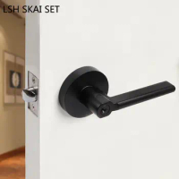 Black Zinc Alloy Bathroom Door Handle Lock Indoor Silent Door Locks Bedroom Gate Single Tongue Lockset Home Hardware Fitting