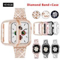 Bling Diamond Strap+Case For Apple Watch 8 7 Ultra 49mm 41mm 45mm 44mm 40mm Cover frame Bracelet For Apple Watch Band 42mm 38mm