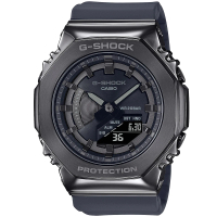 【CASIO 卡西歐】G-SHOCK 金屬時尚八角髮絲紋雙顯錶(GM-S2100B-8A/速)