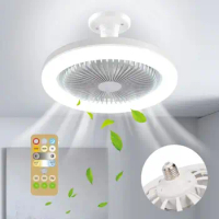 Remote Control Ceiling Fans with LED Lamp Ceiling Fan with E27 Converter Base Smart Silent Ceiling Fans For Bedroom Living Room