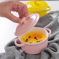 帶蓋雙耳湯盅陶瓷烤碗寶寶蒸蛋烘焙餐具焗飯碗烤箱泡面陶瓷碗1入